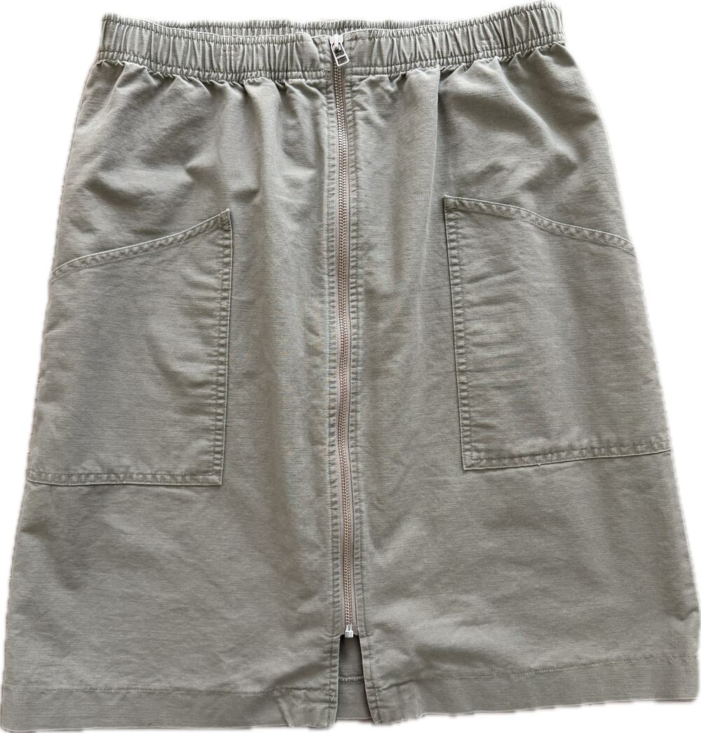 L.L.Bean Knee-Length 100% Cotton Skirt Full-Zip 10 Pockets Khaki Elastic Waist